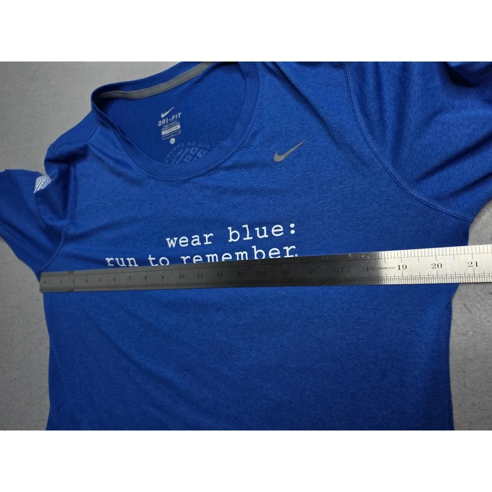 Nike Dri-Fit Shirt Womens Large Wear Blue: Run To Remember Graphic Performance